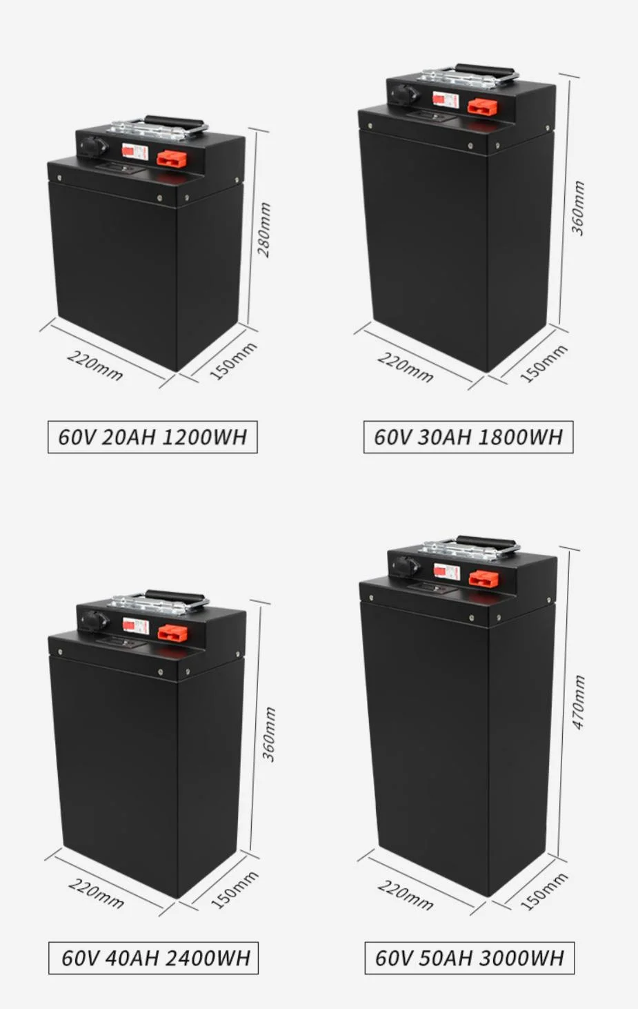 LiFePO4 Batteries 60V 72V 30ah 40ah 50ah 60ah 80ah Lithium Ion Battery for Electric Scooter Motorcycle